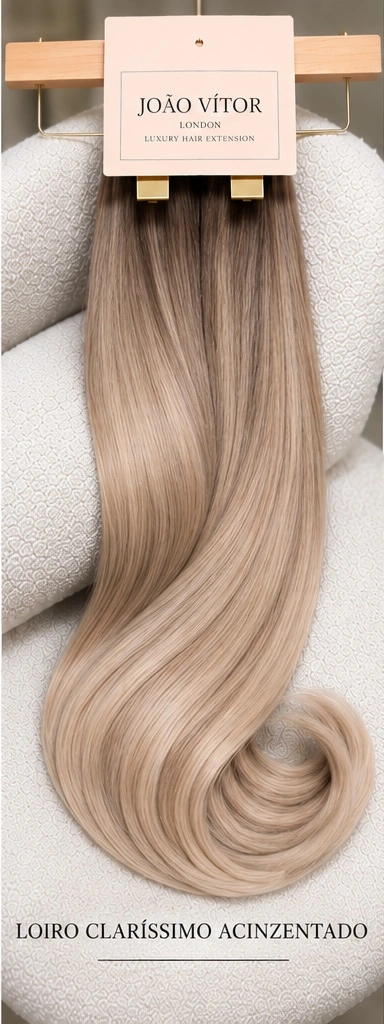 Amostra de cabelo:  Loiro claríssimo acinzentado